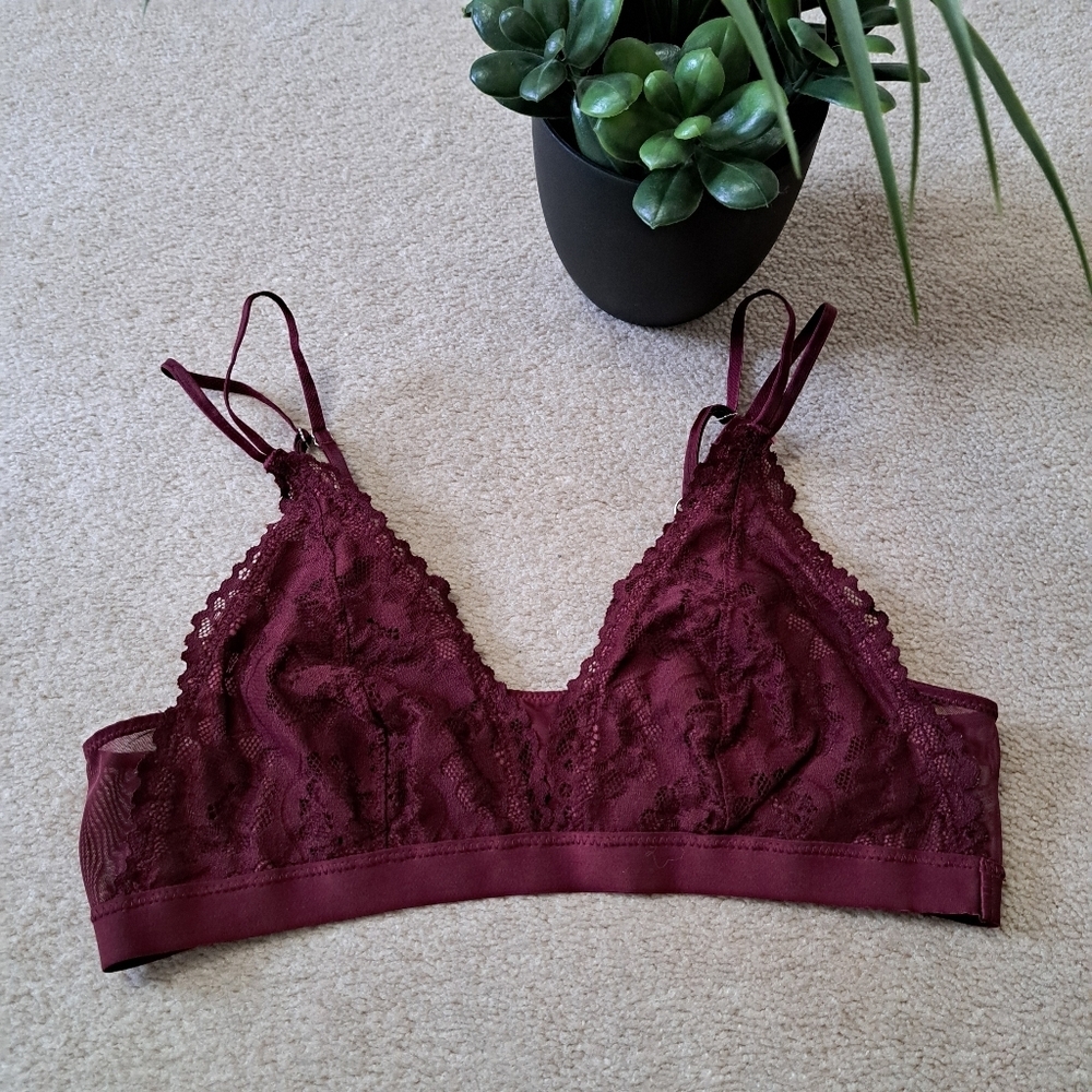 Aerie Lace Bralette Burgandy Red Women's Size Medium Feminine Strappy